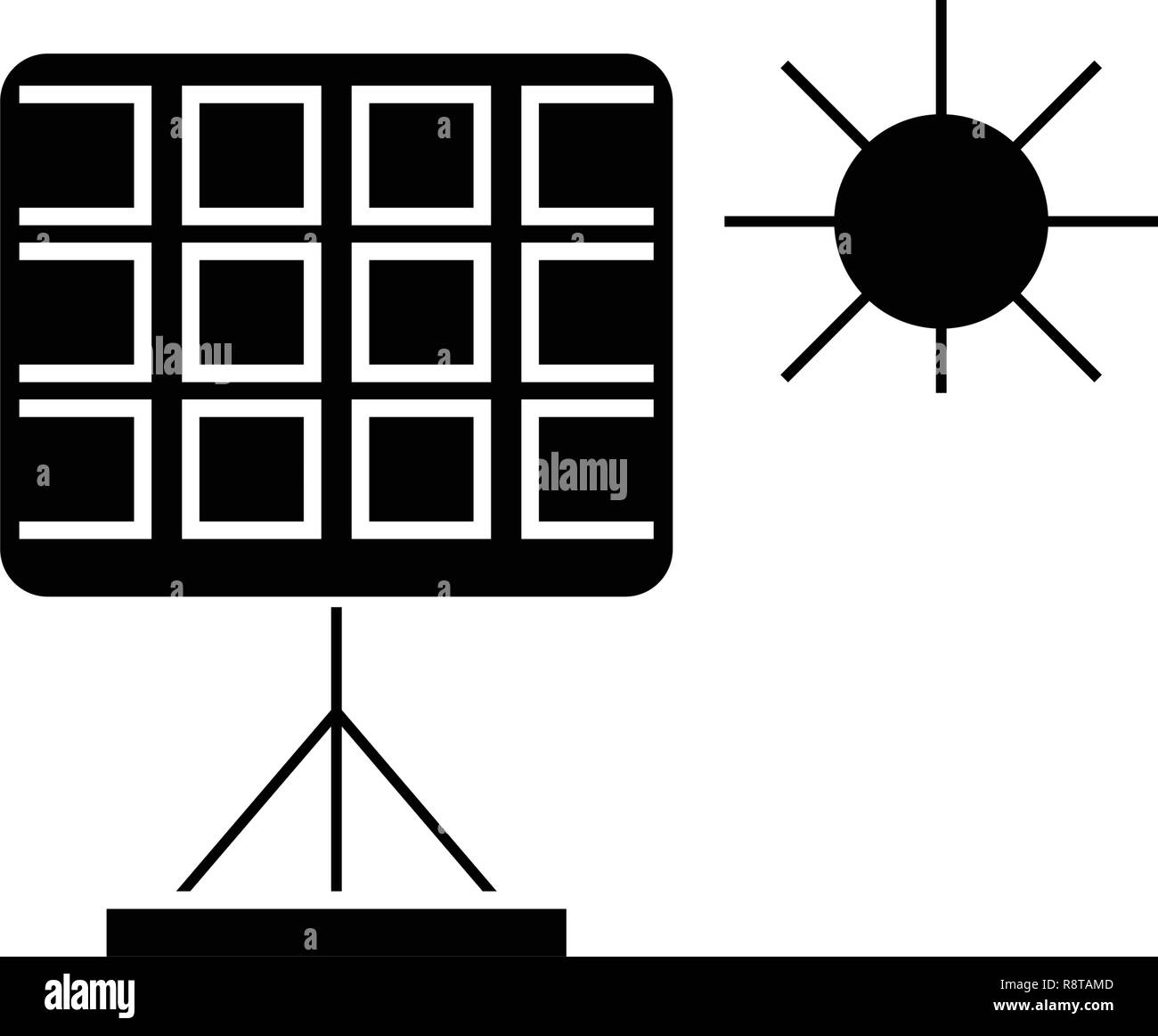 Panneau solaire vecteur icône noire concept. Panneau solaire télévision illustration, sign Illustration de Vecteur