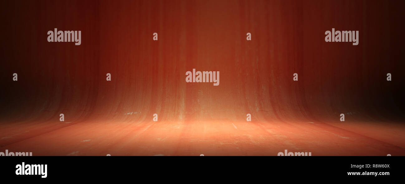 Orange Rouge incurvé peint texture background, bannière. Mur vide et marbre pour présentation, copy space Banque D'Images