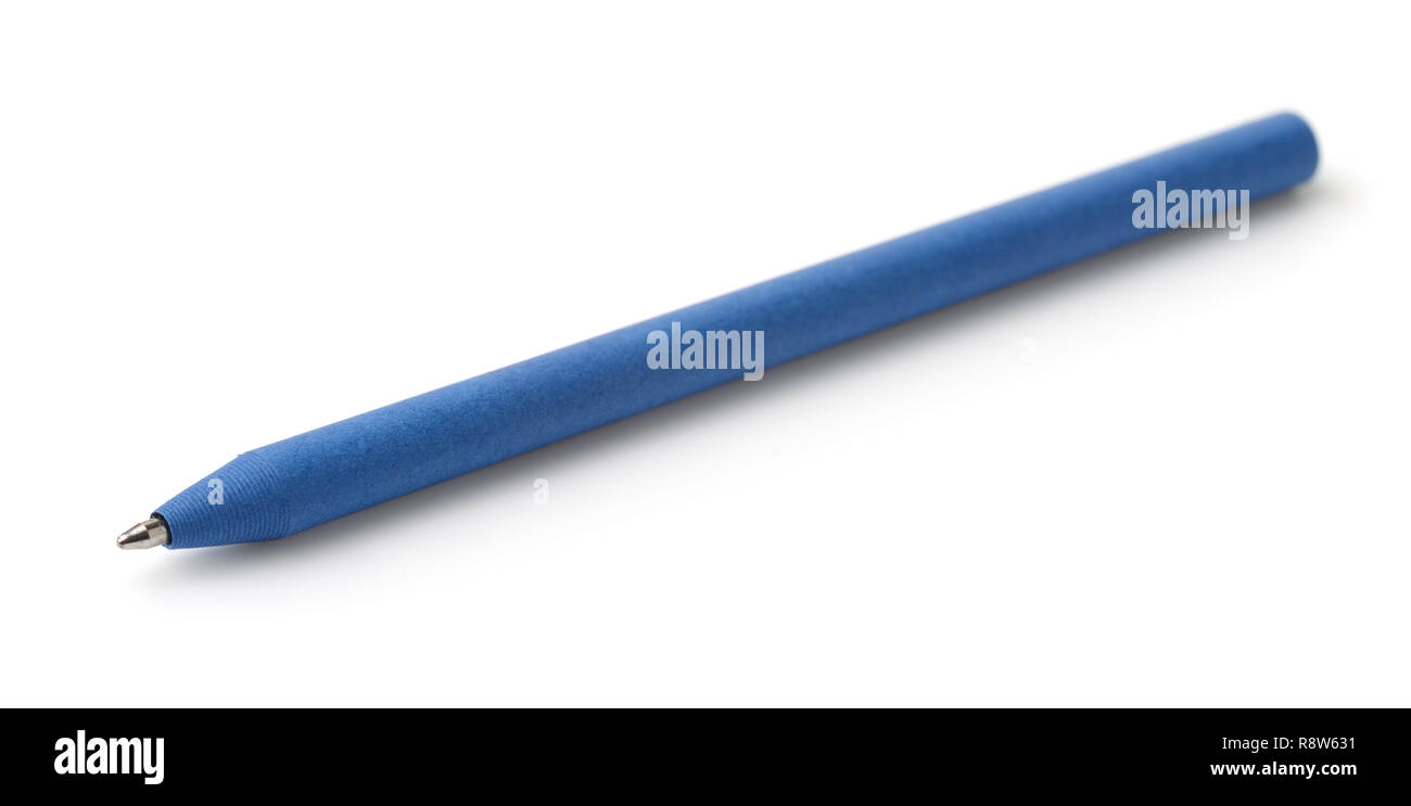 Papier recyclé promotionnel stylo bleu isolated on white Banque D'Images
