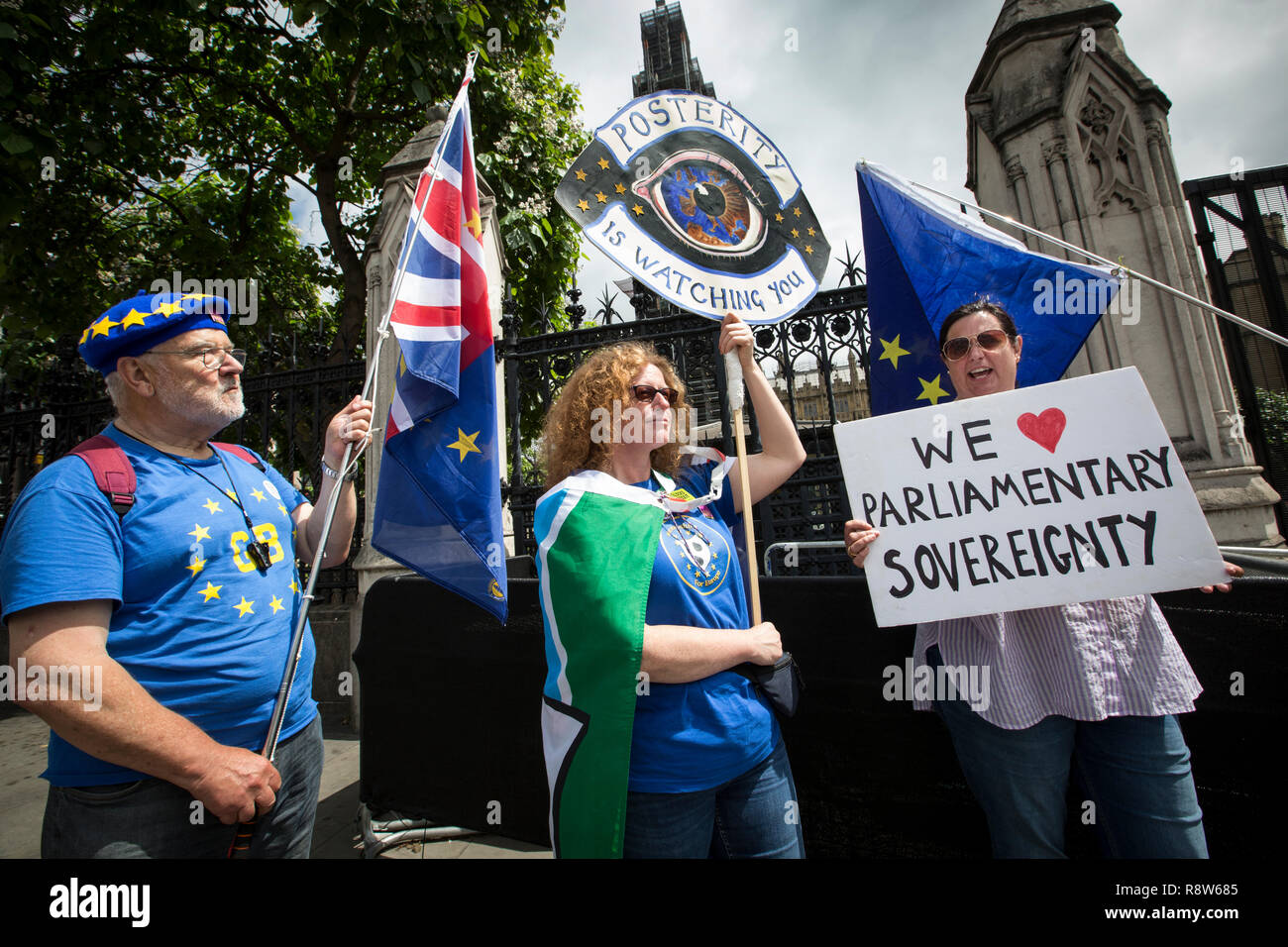Brexit manifestants exigeant la souveraineté pour le Royaume-Uni à l'extérieur de Maisons du Parlement, Londres, Royaume-Uni Banque D'Images