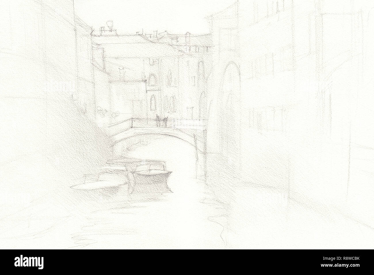 La ville de Venise à la main, crayon illustration Banque D'Images