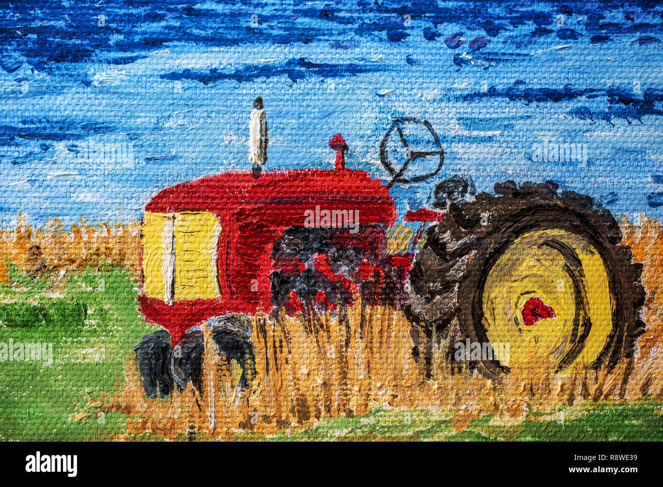 Détail de la peinture à l'huile d'un vieux tracteur vintage. Banque D'Images
