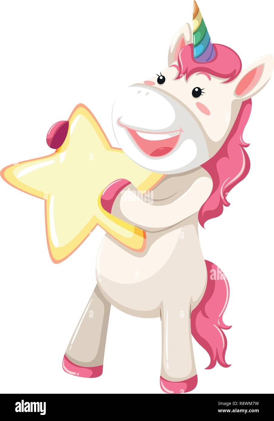 Cute pink unicorn holding star illustration Illustration de Vecteur