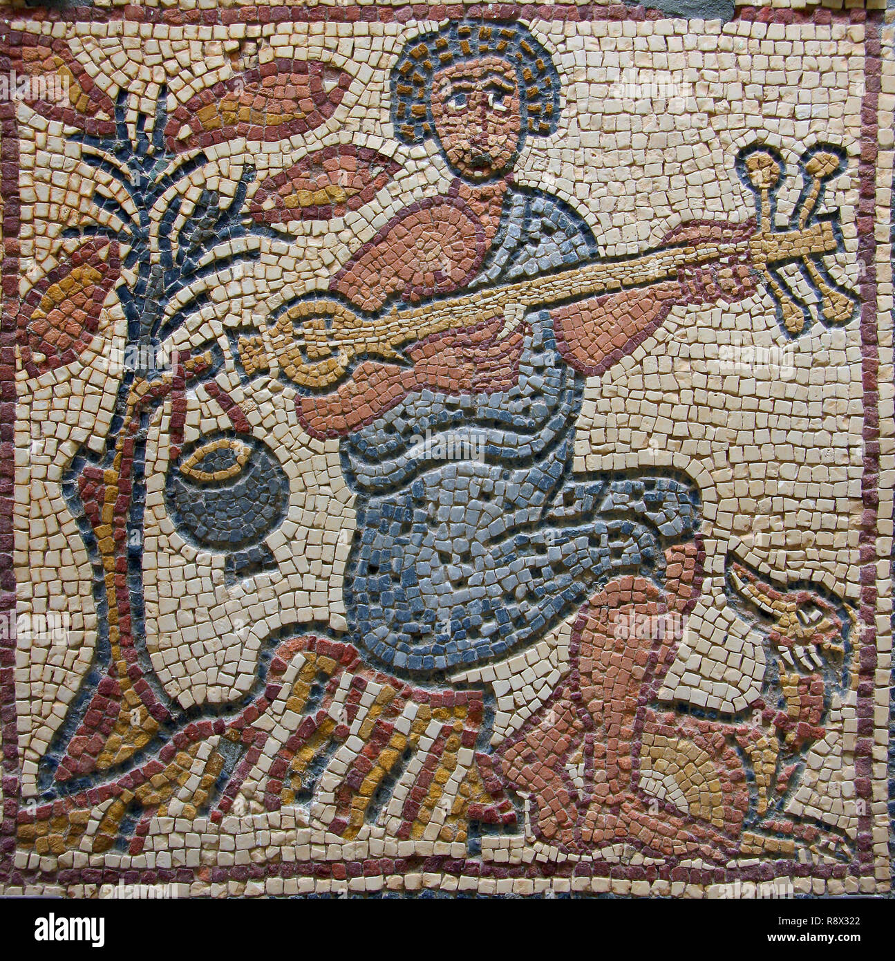 La Libye Cyrénaïque Antique Qsar bien préservé Mosaïque byzantine représentant un musicien Banque D'Images