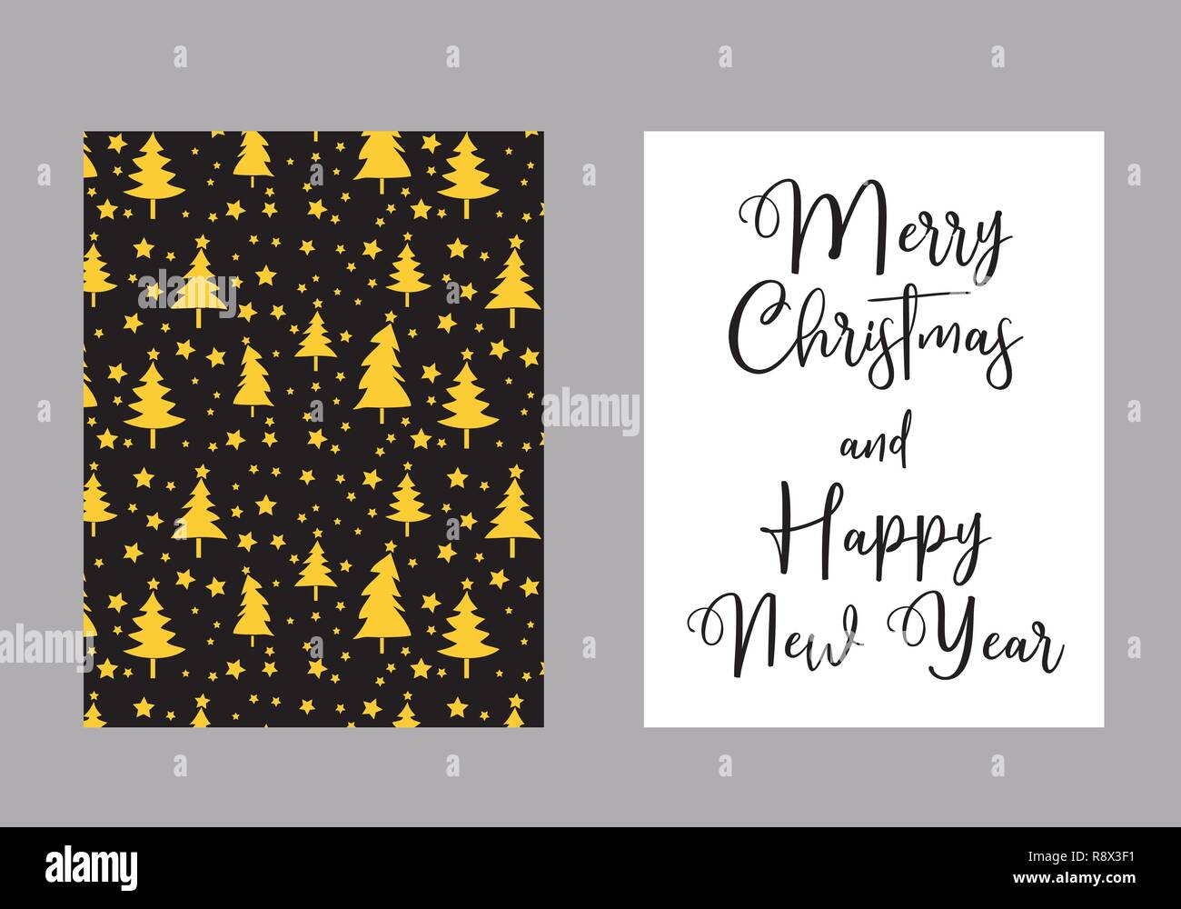 Joyeux Noel Et Bonne Annee Carte Vectorielle Noel Trois Schema Dans Fond Noir Et Dore Image Vectorielle Stock Alamy
