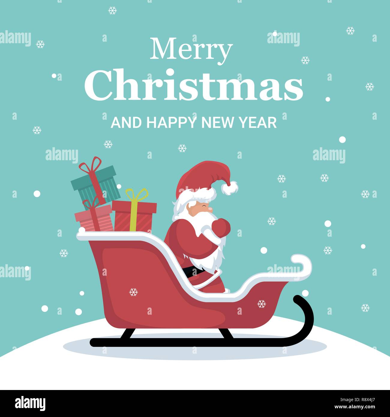 Carte De Noel Du Pere Noel Sur Son Traineau Avec Des Cadeaux Image Vectorielle Stock Alamy