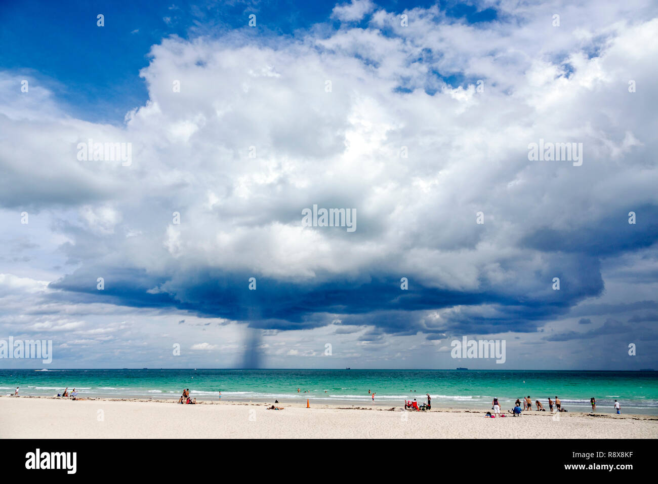 Miami Beach Floride, Océan Atlantique, météo nuages pluie arbre, sable, FL181205006 Banque D'Images