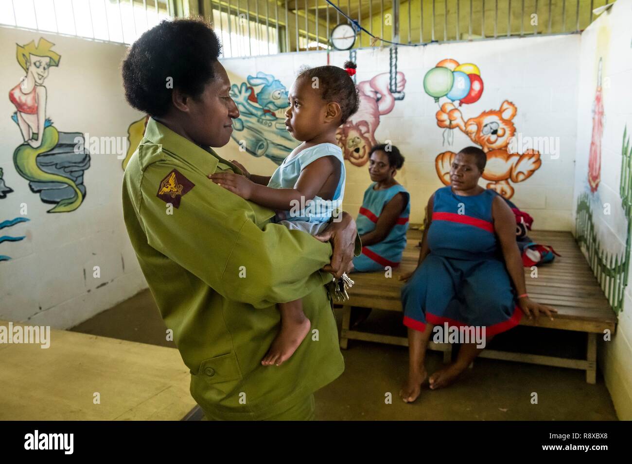 La Papouasie-Nouvelle-Guinée, Golfe de Papouasie, District de la capitale nationale, la ville de Port Moresby, la prison de Bomana, femme, division de la cellule spéciale pour la mère à leur enfant après avoir jusqu'à 3 ans Banque D'Images