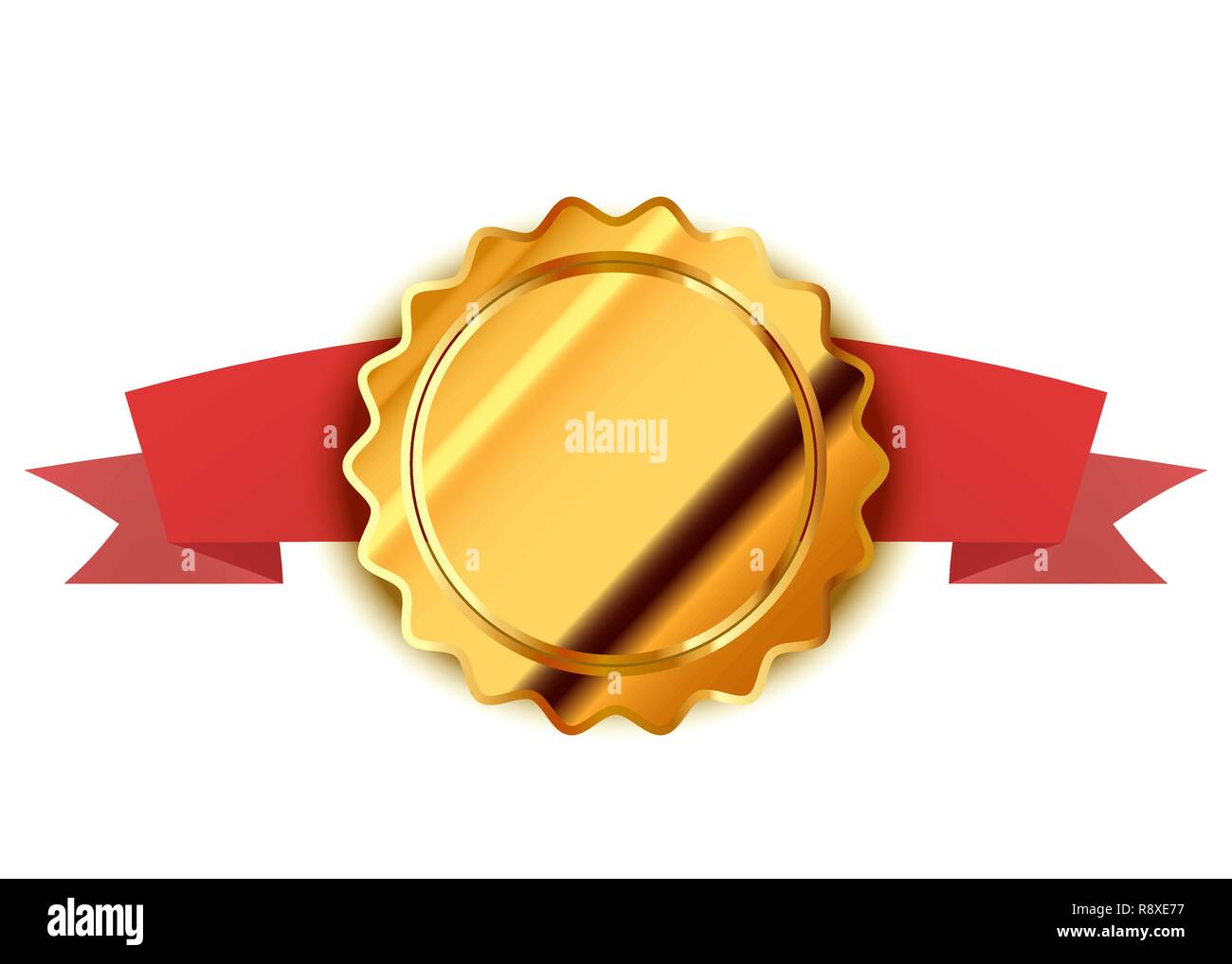 Label or brillant, retro badge avec ruban rouge isolated on white Illustration de Vecteur