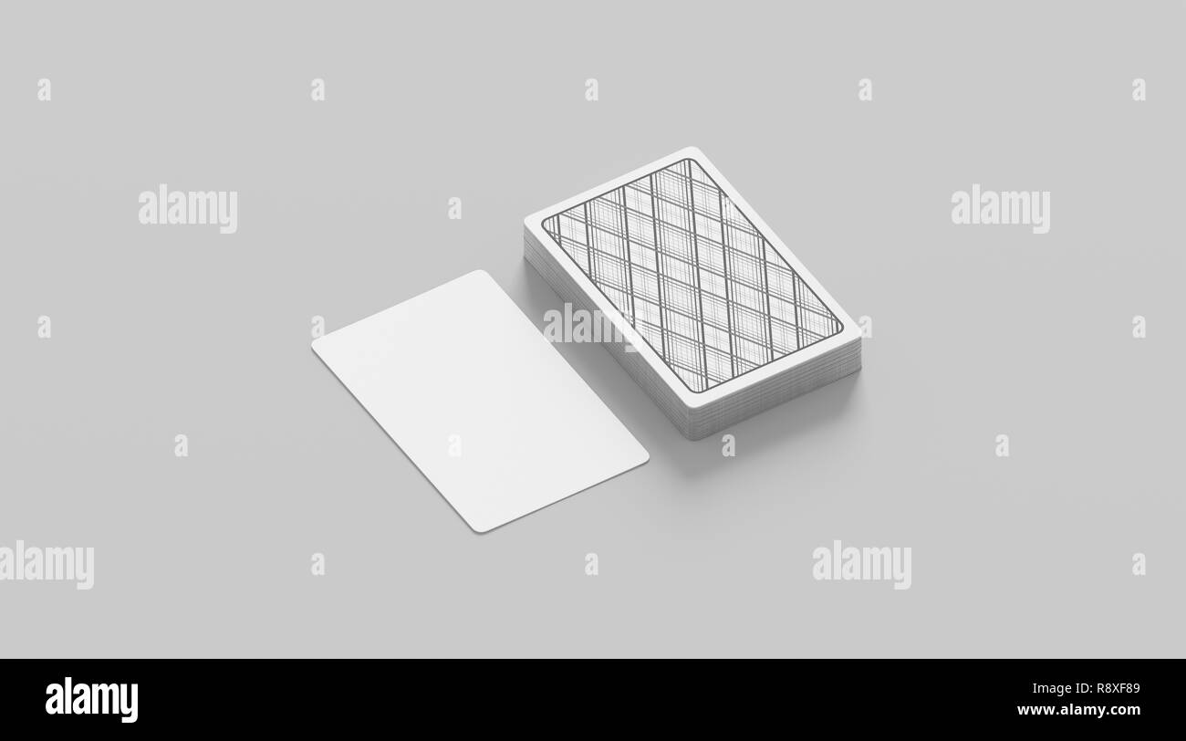 Blank white jeu de carte avec deck shirt immersive, isolé, rendu 3D. Pile de cartes vide maquette, vue de côté. Modèle de conception claire pack taro. Banque D'Images