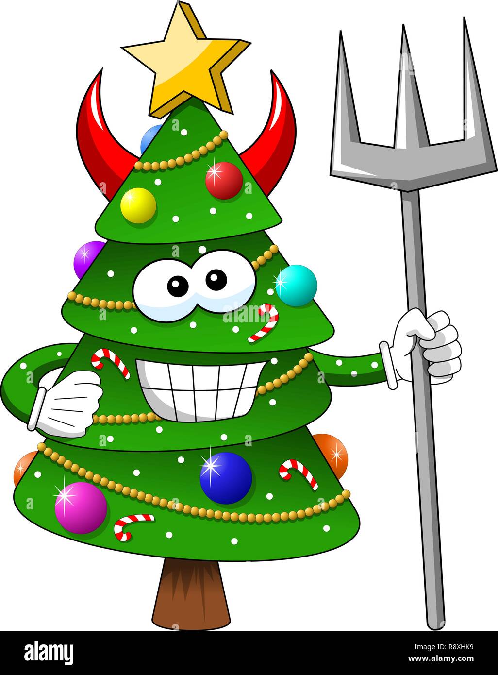 Noël sapin character mascot cartoon isolés trident diable Illustration de Vecteur
