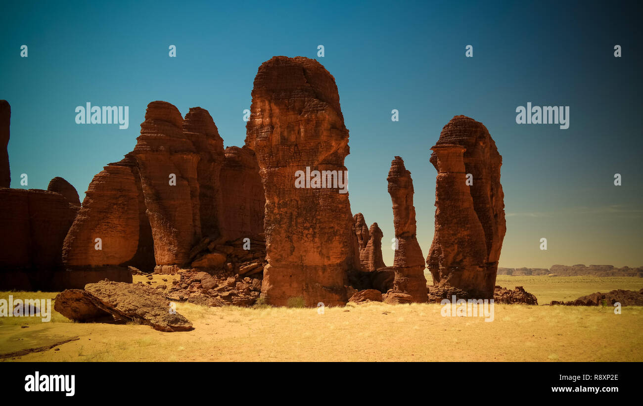 Résumé Rock formation sur le plateau l'Ennedi aka stone forest , Tchad Banque D'Images