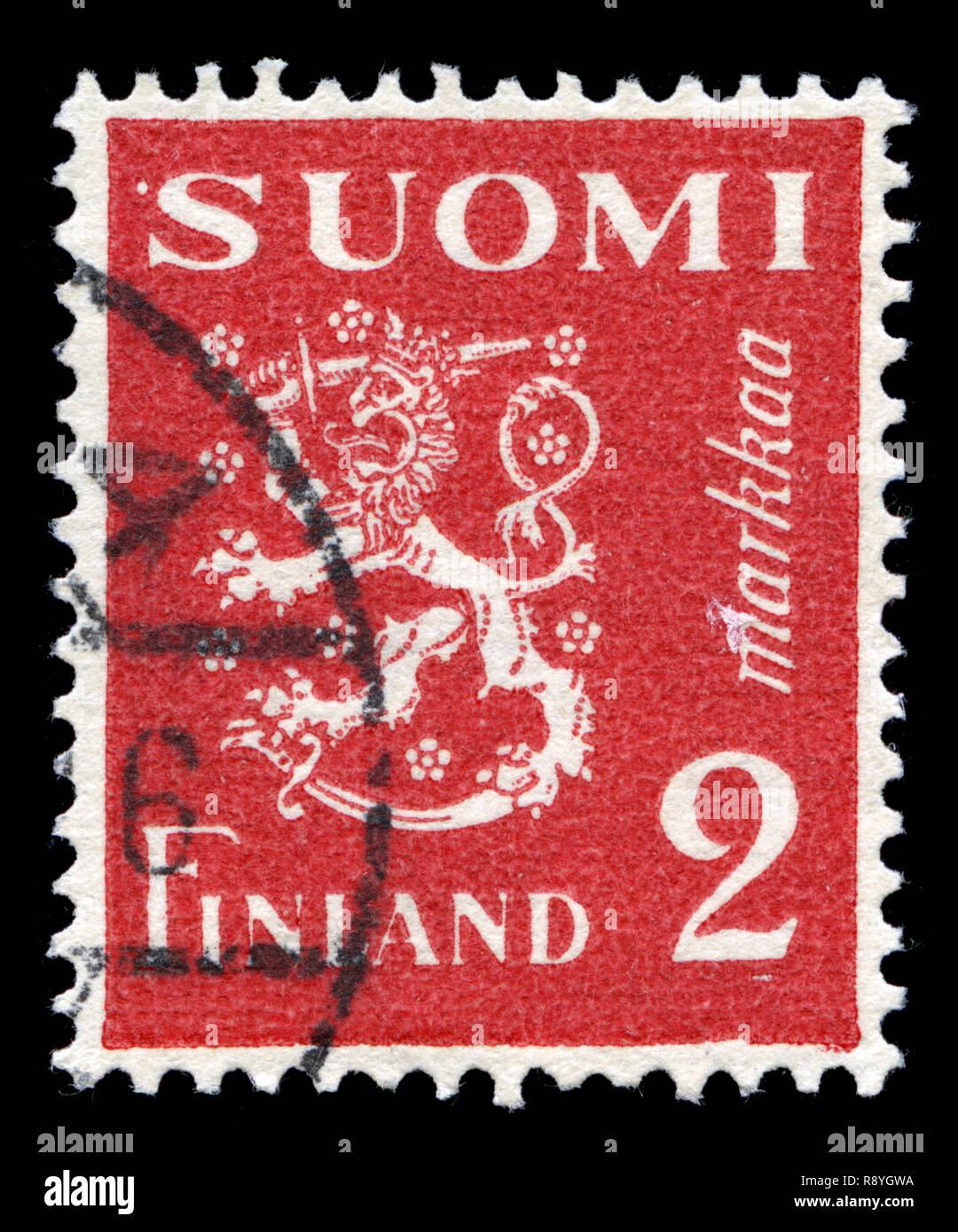 Timbre-poste de la Finlande dans le modèle 1930 Lion série émise en 1936 Banque D'Images