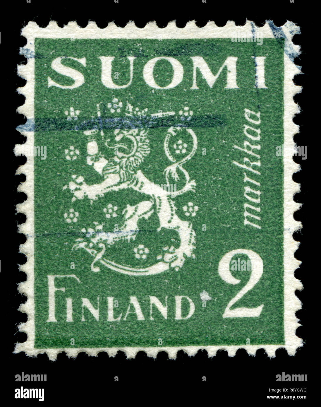 Timbre-poste de la Finlande dans le modèle 1930 Lion série émise en 1945 Banque D'Images