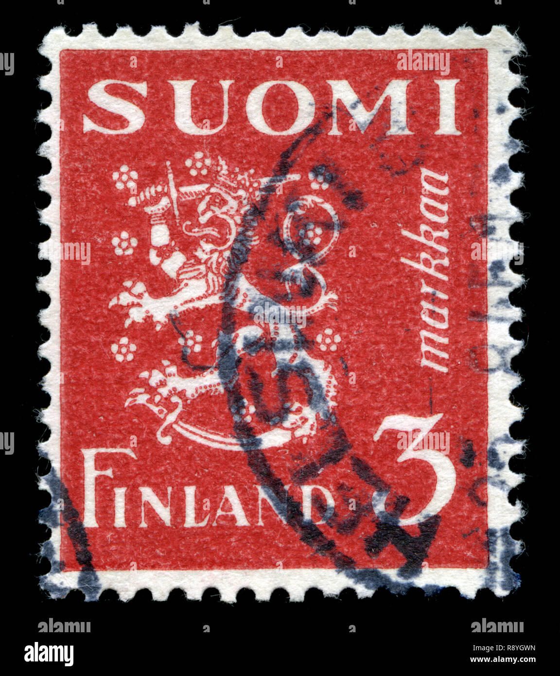 Timbre-poste de la Finlande dans le modèle 1930 Lion série émise en 1945 Banque D'Images