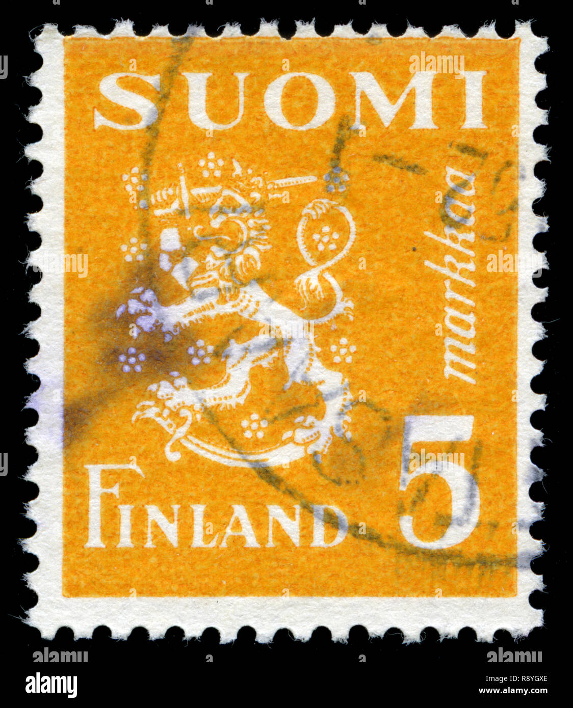Timbre-poste de la Finlande dans le modèle 1930 Lion série émise en 1946 Banque D'Images