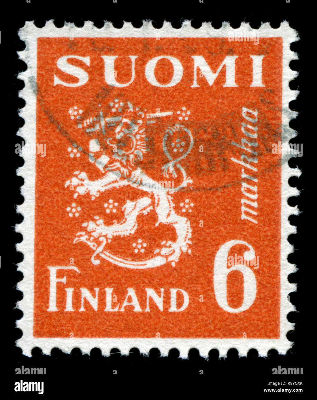 Timbre-poste de la Finlande dans le modèle 1930 Lion série émise en 1947 Banque D'Images