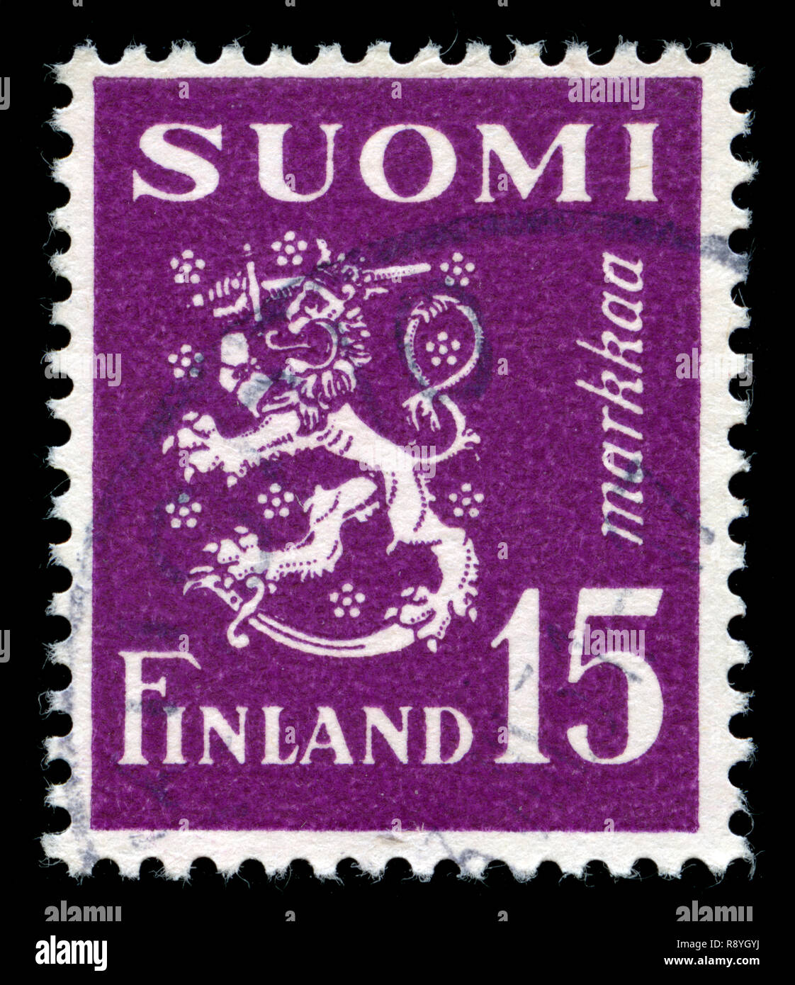 Timbre-poste de la Finlande dans le modèle 1930 Lion série émise en 1950 Banque D'Images