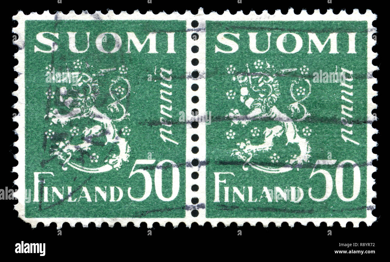 Timbre-poste de la Finlande dans le modèle 1930 Lion série émise en 1932 Banque D'Images