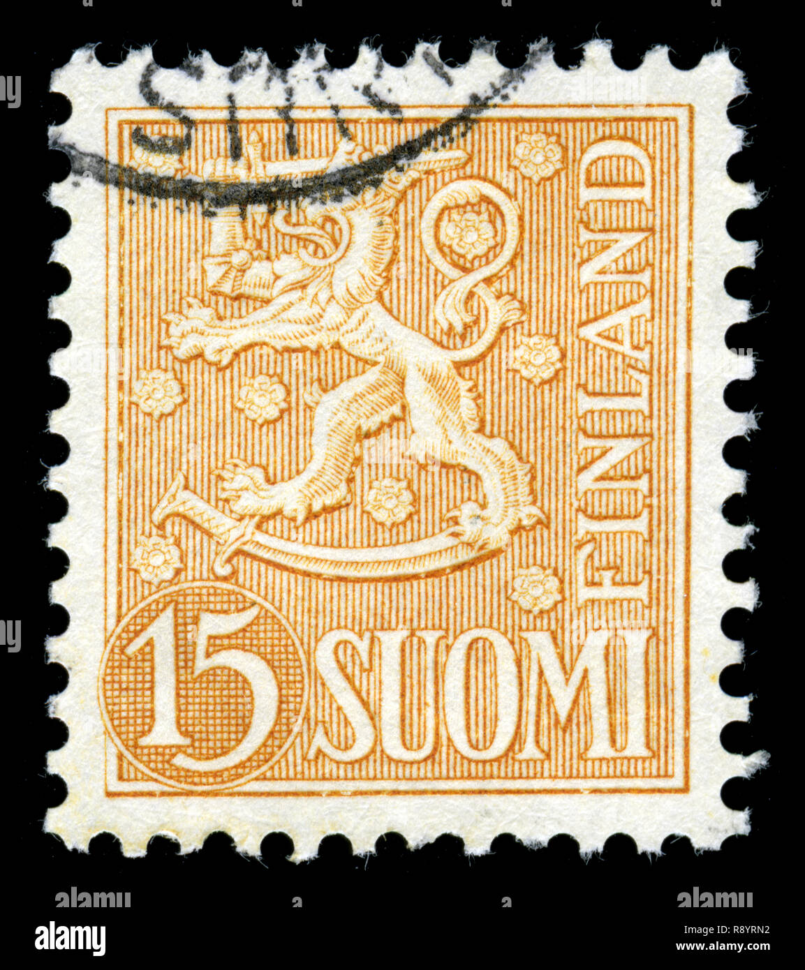 Timbre-poste de la Finlande dans le blason de la série 1954 modèle, Banque D'Images