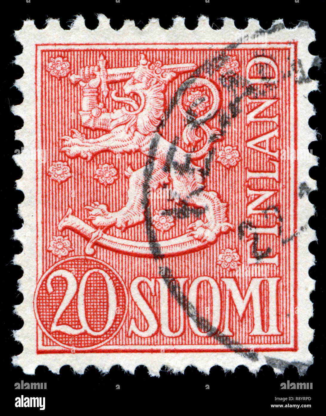 Timbre-poste de la Finlande dans le blason de la série 1954 modèle, Banque D'Images