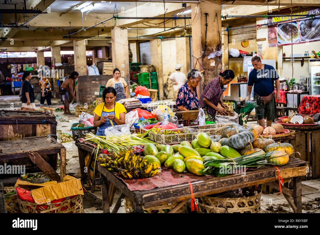 L'INDONÉSIE, Bali, Denpasar, marché Pasar Badung Banque D'Images