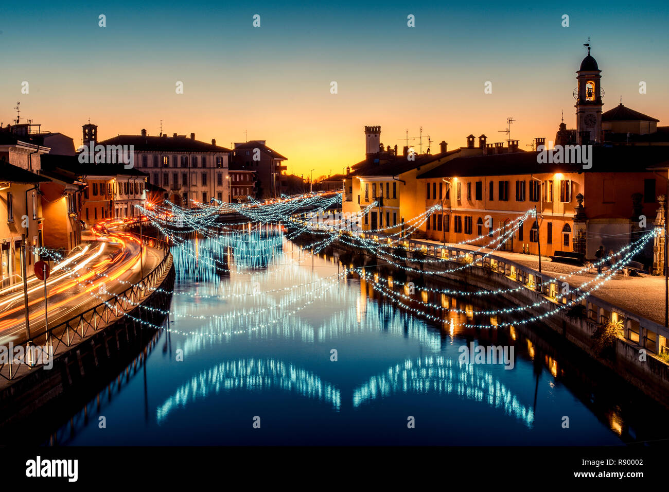 Les lumières de Noël à Navigli Milano Italie - hiver noël temps Banque D'Images