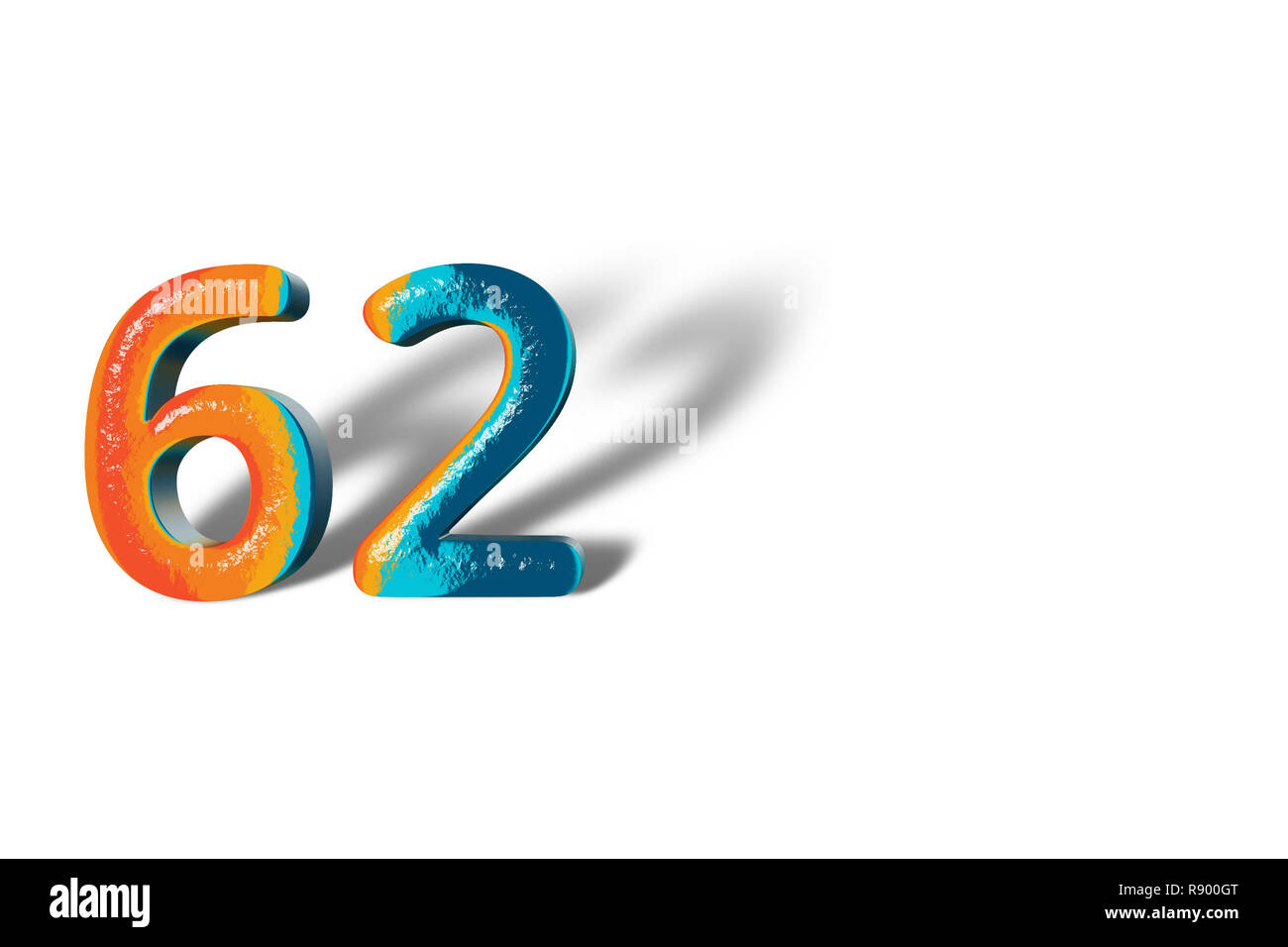 Numéro 3D 62 soixante-deux couleurs vives Banque D'Images