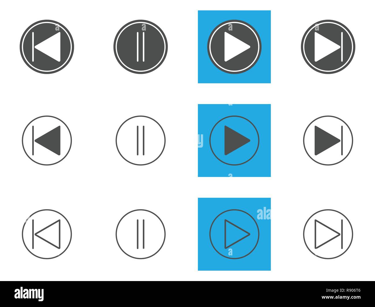 Musique, lecture, pause, marche avant, arrière boutons icônes set Illustration de Vecteur