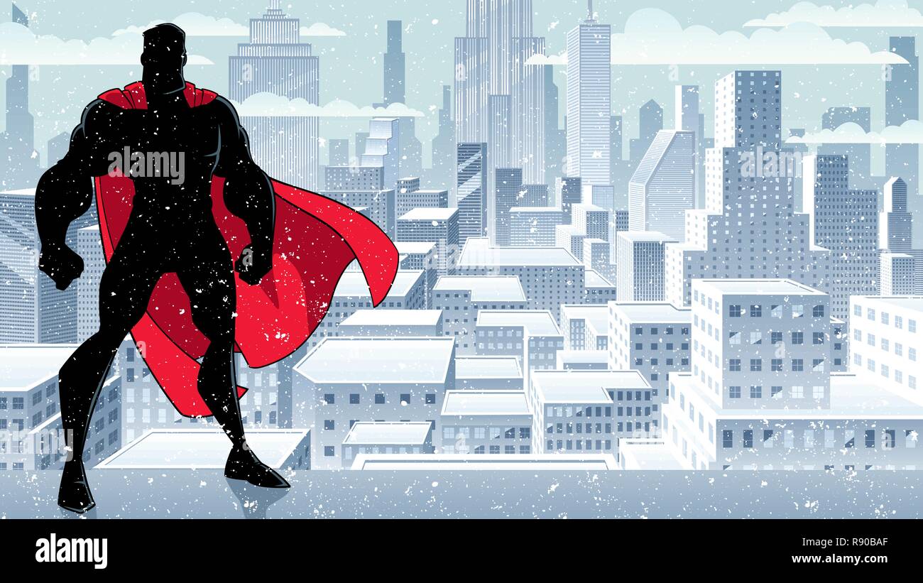 Super héros debout Tall Winter Silhouette Illustration de Vecteur