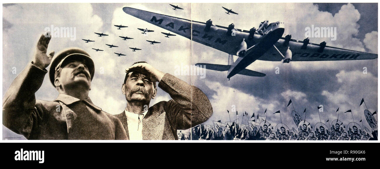 Maxime Gorki 1935 Staline - Vintage U.S.S.R Affiche de propagande communiste Banque D'Images