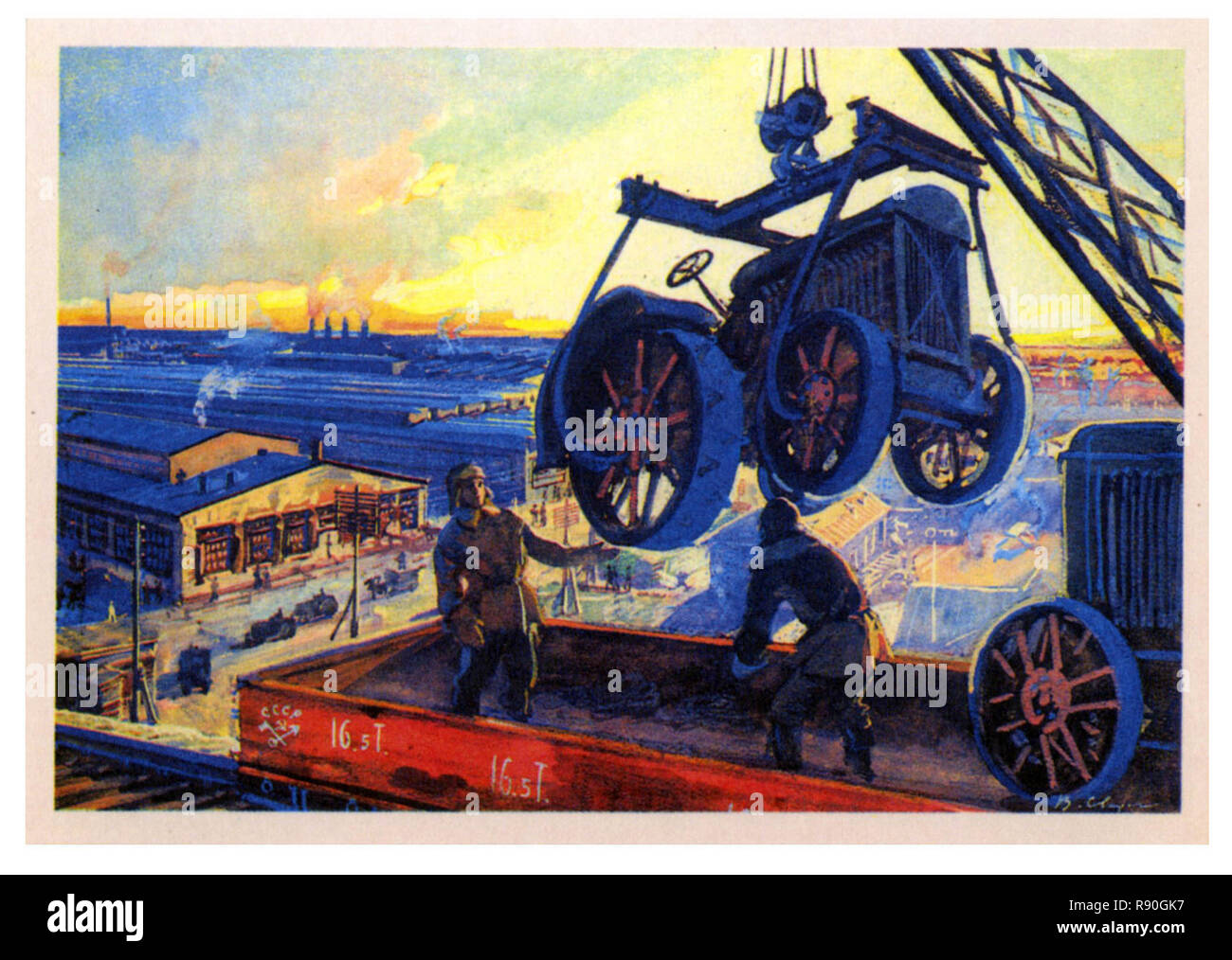 Usine de tracteurs de Stalingrad - Vintage U.S.S.R Affiche de propagande communiste Banque D'Images