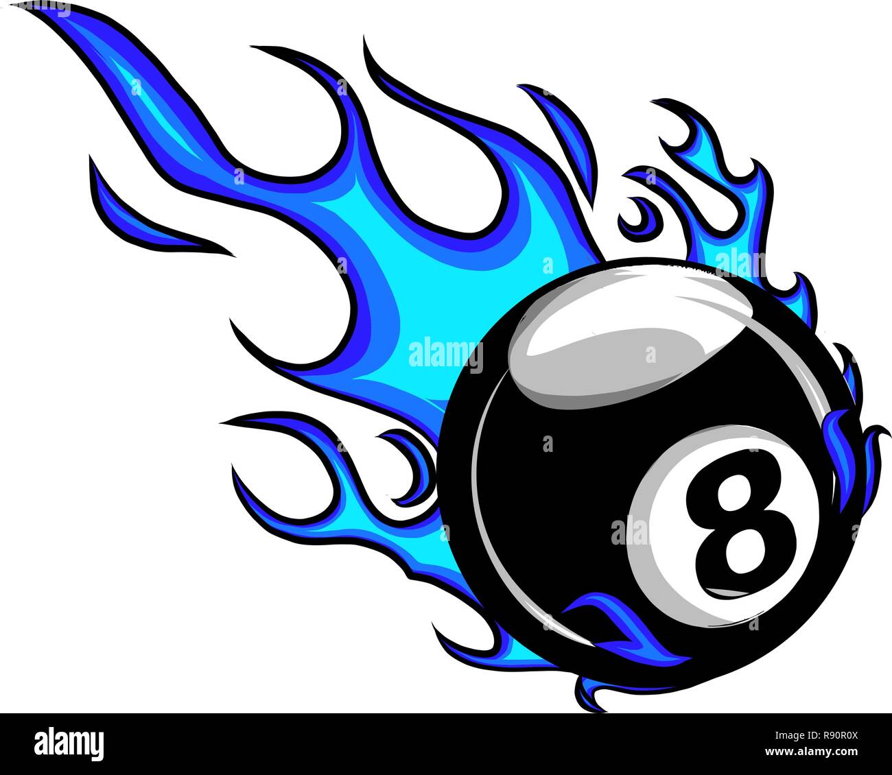 Flaming Billard 8 Ball Vector Cartoon brûler avec des flammes Illustration de Vecteur