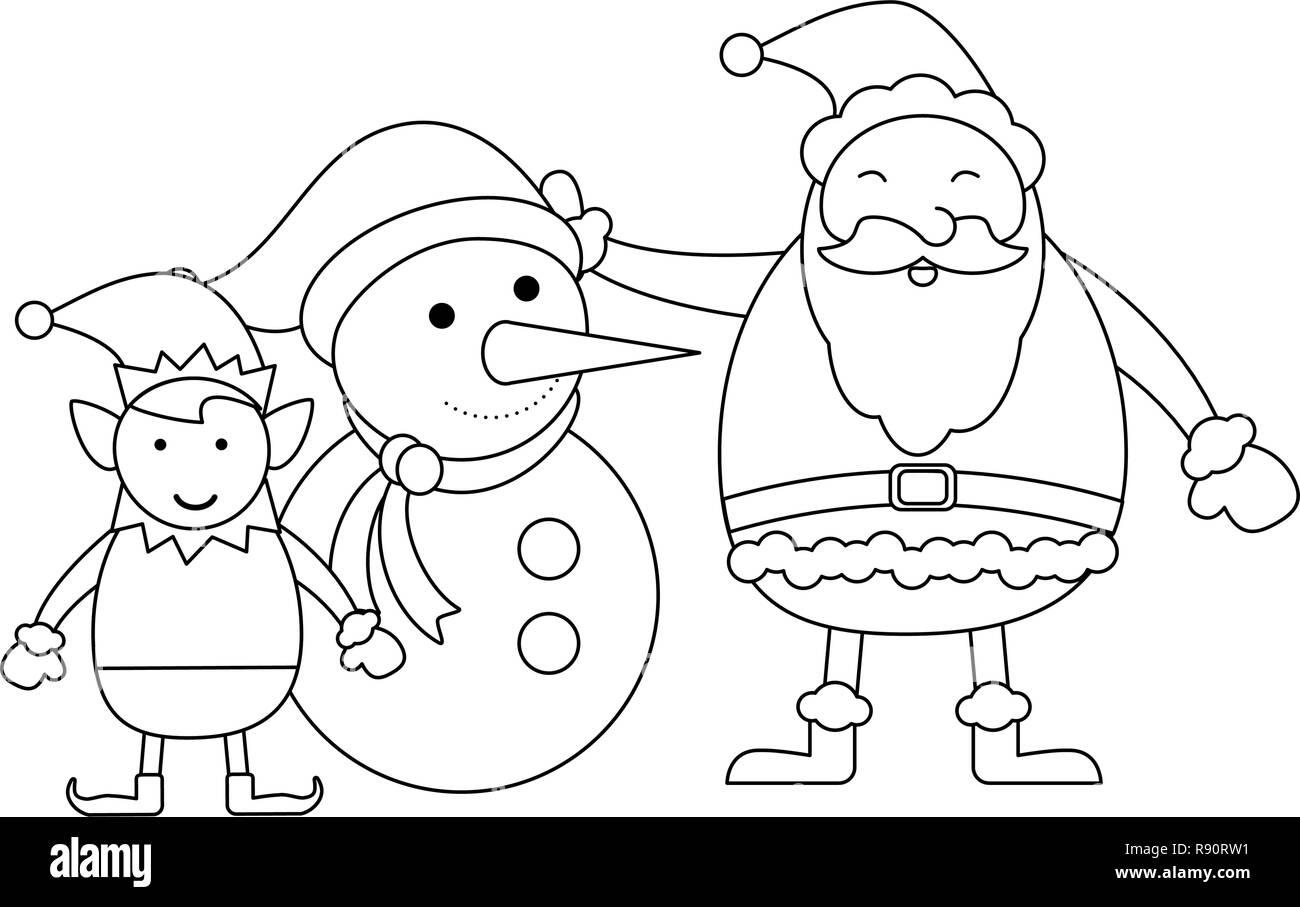 Noël le père noël noir et blanc dessin animé Image Vectorielle Stock