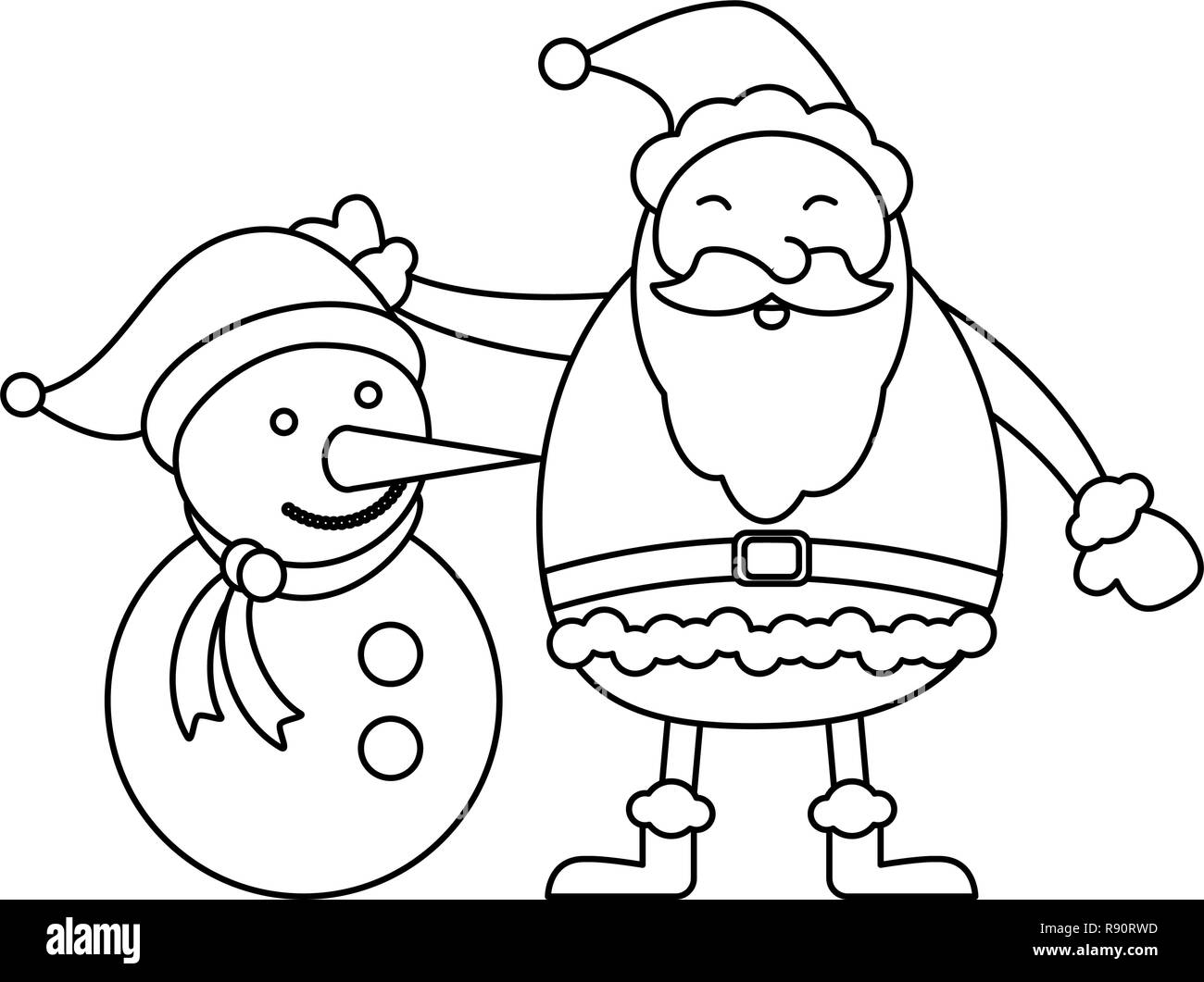 Noël le père noël noir et blanc dessin animé Image Vectorielle Stock