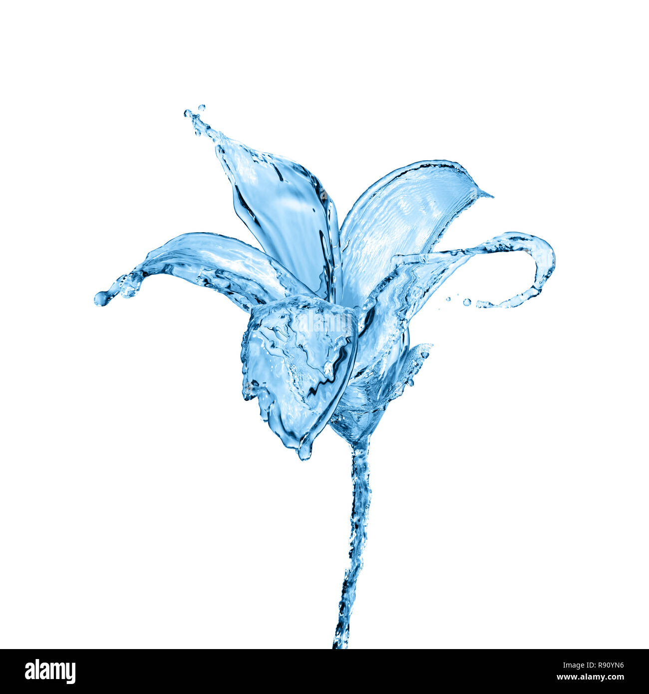 Fleur faite de projections d'eau isolé sur fond blanc Banque D'Images