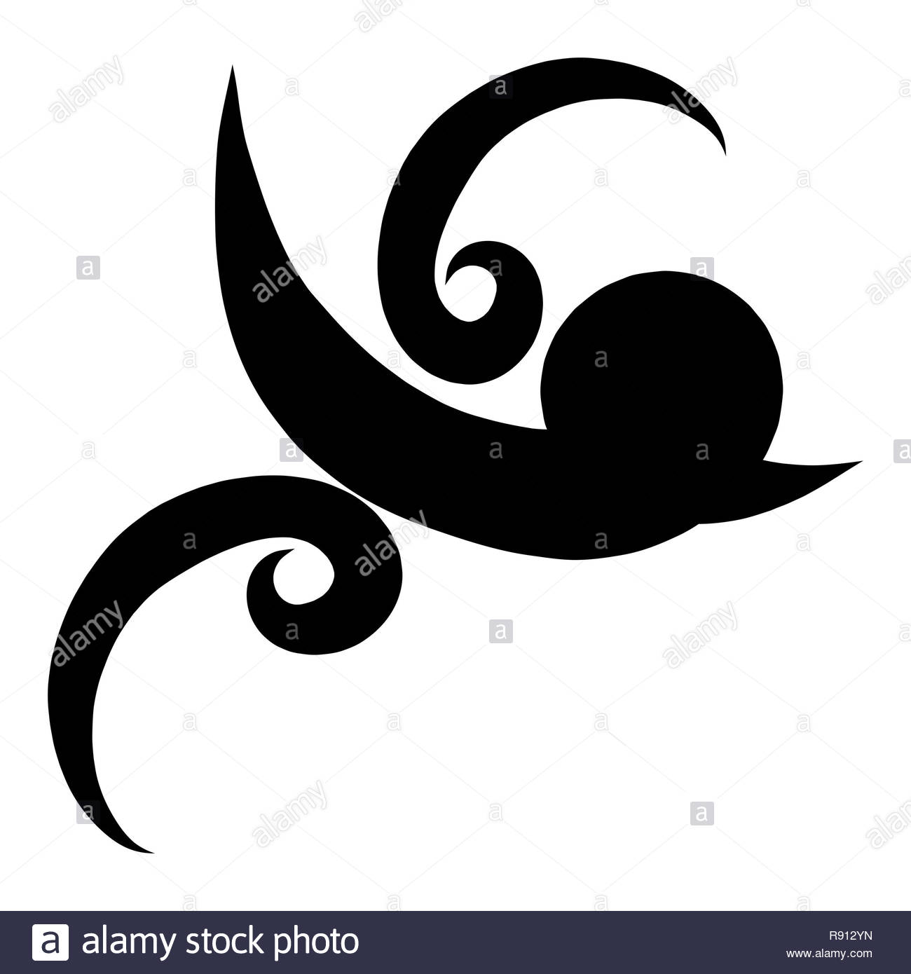 Loiseau En Vol Silhouette Noire Ailes De Boucles Banque D