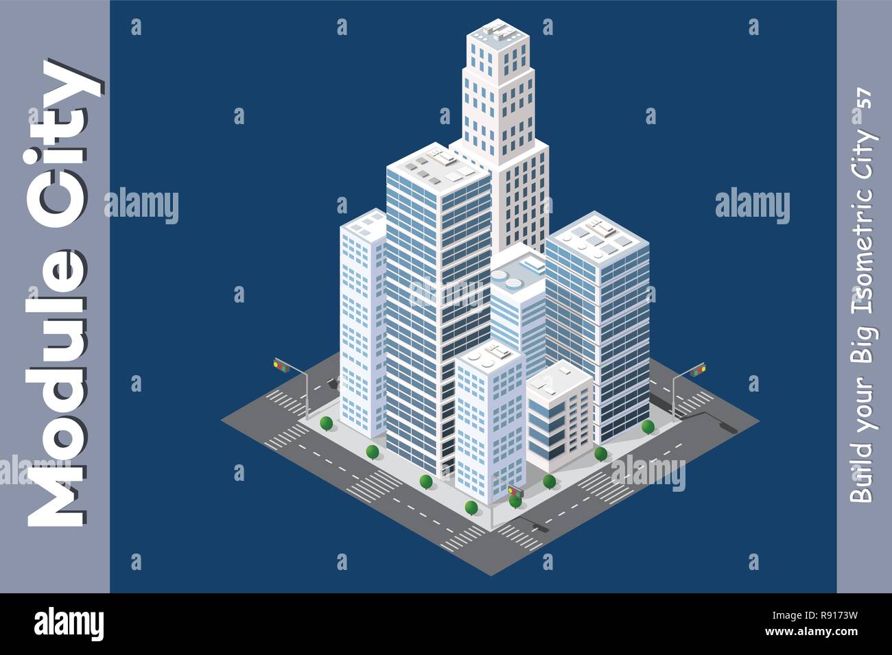 Gratte-ciel isométrique urbaine de la ville architecture infrastructure avec le bâtiment, le transport, les rues, les toits de maisons sur paysage Illustration de Vecteur