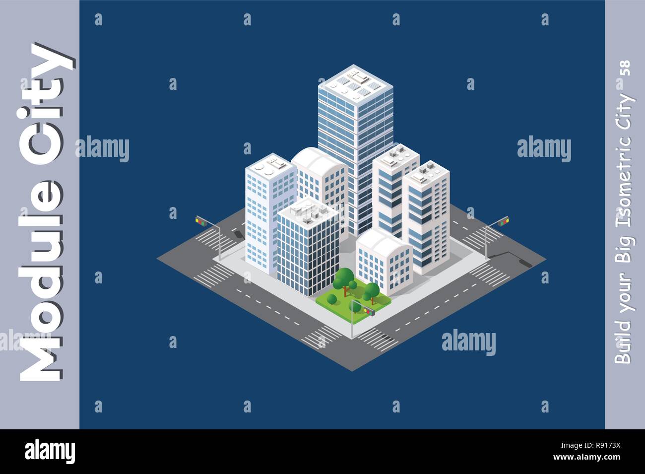 Gratte-ciel isométrique urbaine de la ville architecture infrastructure avec le bâtiment, le transport, les rues, les toits de maisons sur paysage Illustration de Vecteur