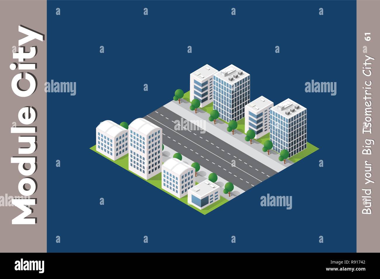 Gratte-ciel isométrique urbaine de la ville architecture infrastructure avec le bâtiment, le transport, les rues, les toits de maisons sur paysage Illustration de Vecteur