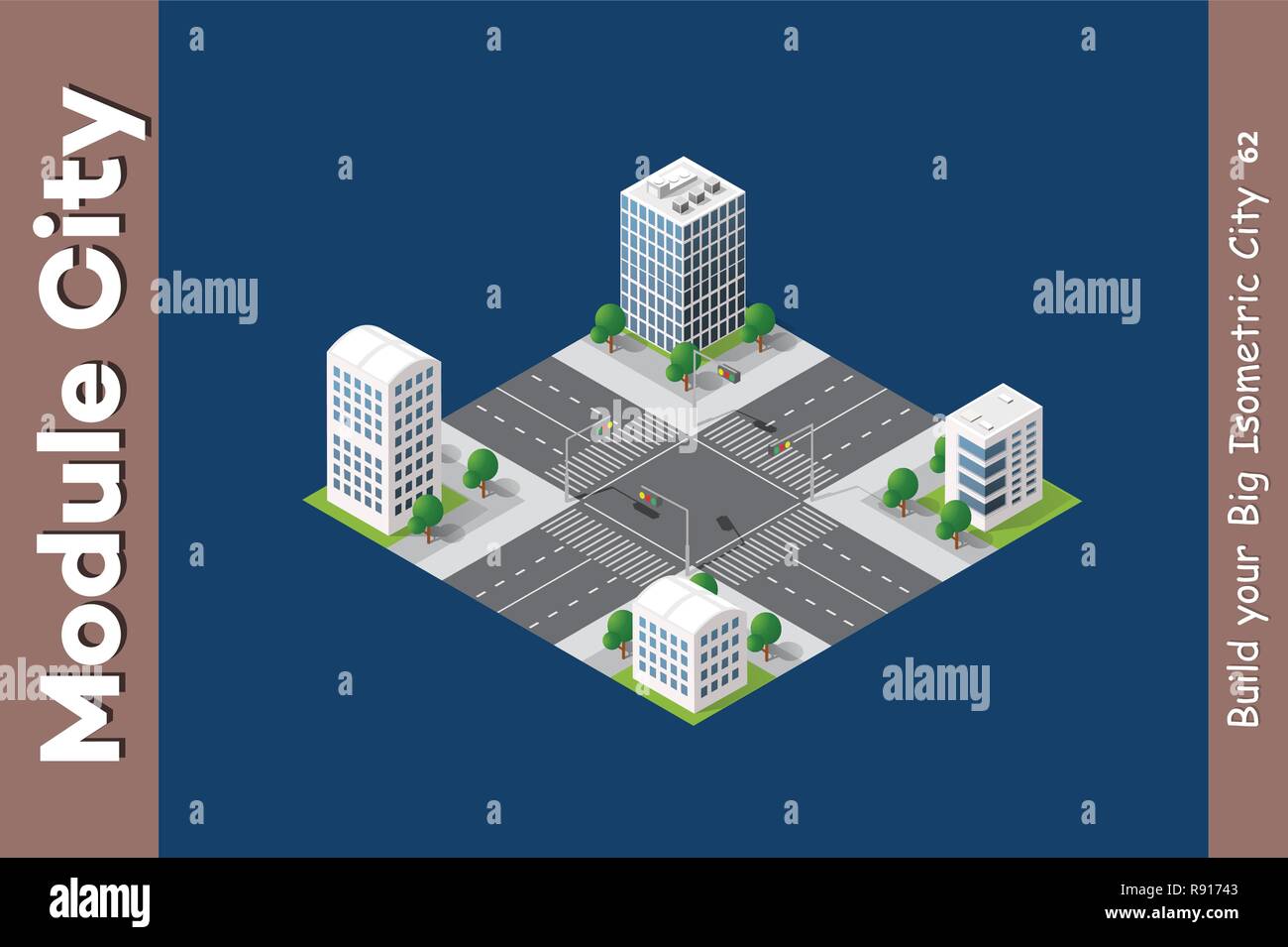 Gratte-ciel isométrique urbaine de la ville architecture infrastructure avec le bâtiment, le transport, les rues, les toits de maisons sur paysage Illustration de Vecteur