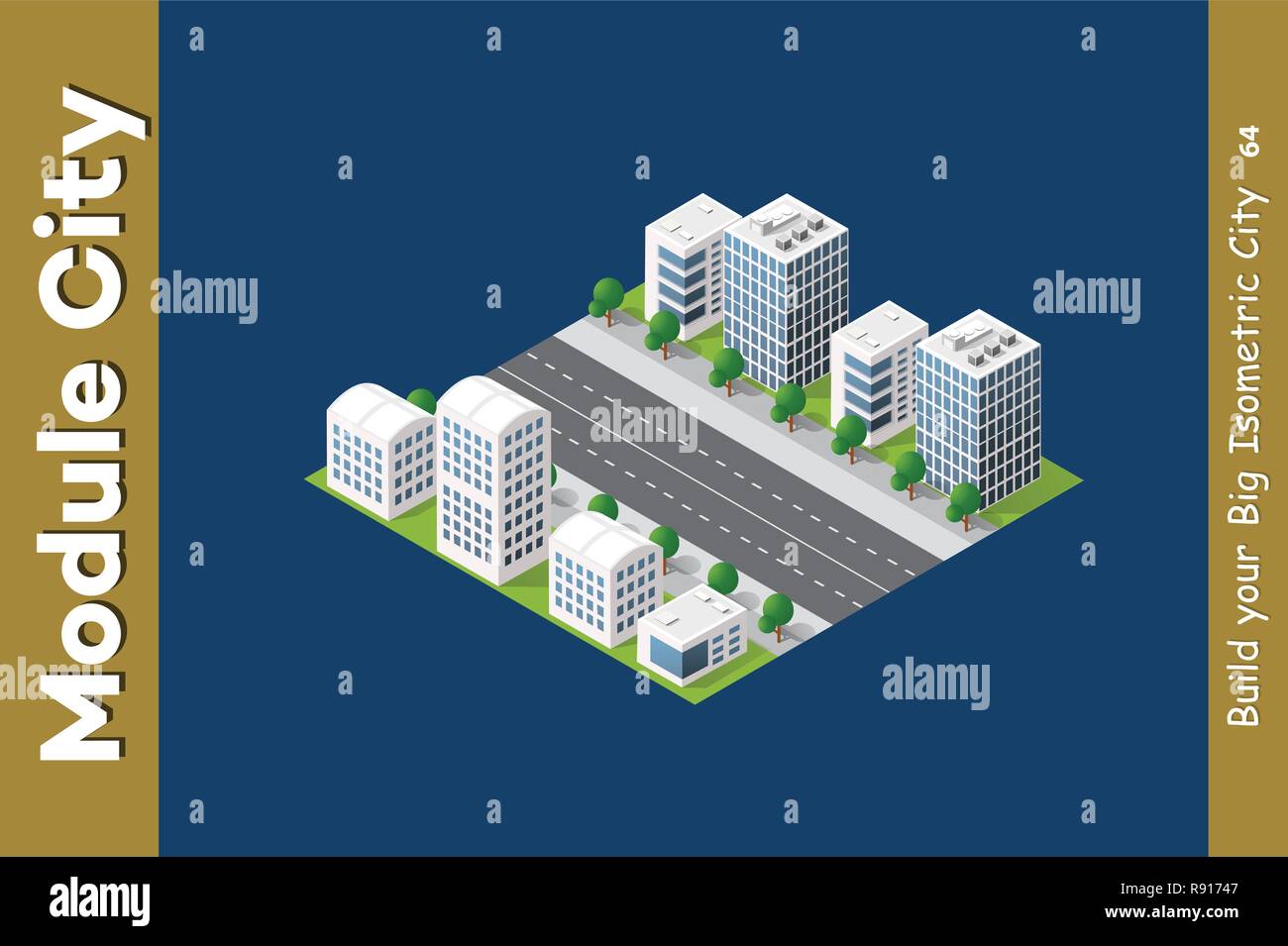 Définir la zone urbaine gratte-ciel isométrique de la ville architecture infrastructure avec le bâtiment, le transport, les rues, les toits de maisons sur paysage Illustration de Vecteur