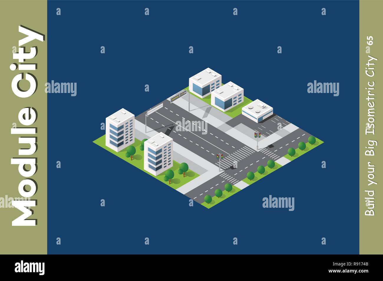 Gratte-ciel isométrique urbaine de la ville architecture infrastructure avec le bâtiment, le transport, les rues, les toits de maisons sur paysage Illustration de Vecteur