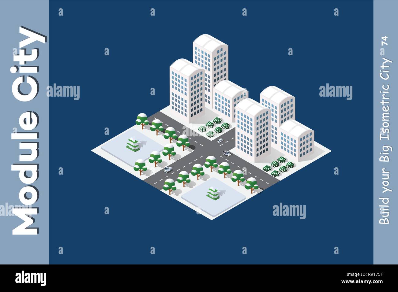 Module est isométrique paysage zone pour la construction de gratte-ciel de la conception et de la construction de la ville de dimensions de la créativité et de l'exposé conceptuel Illustration de Vecteur