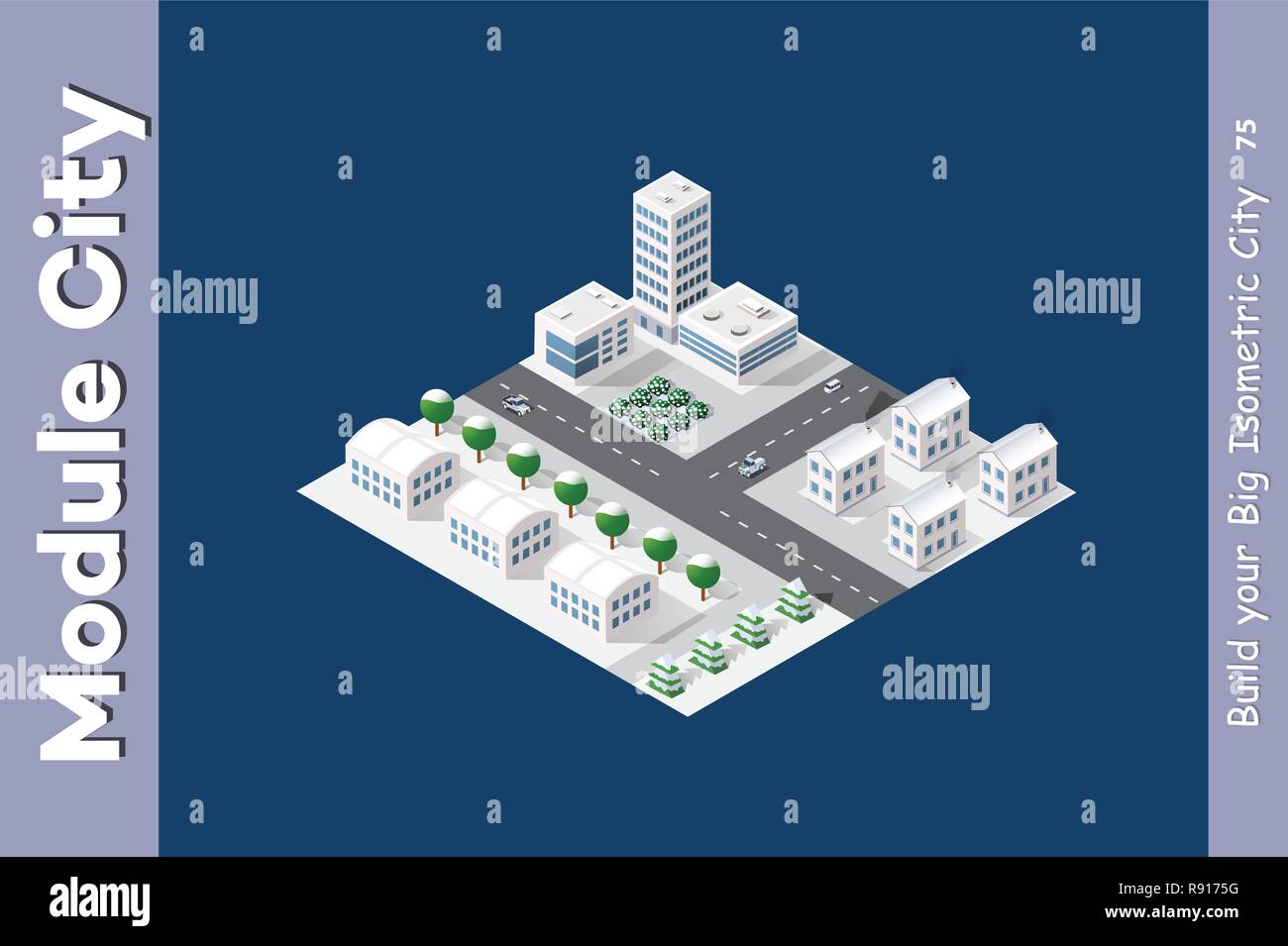 Module est isométrique paysage zone pour la construction de gratte-ciel de la conception et de la construction de la ville de dimensions de la créativité et de l'exposé conceptuel Illustration de Vecteur