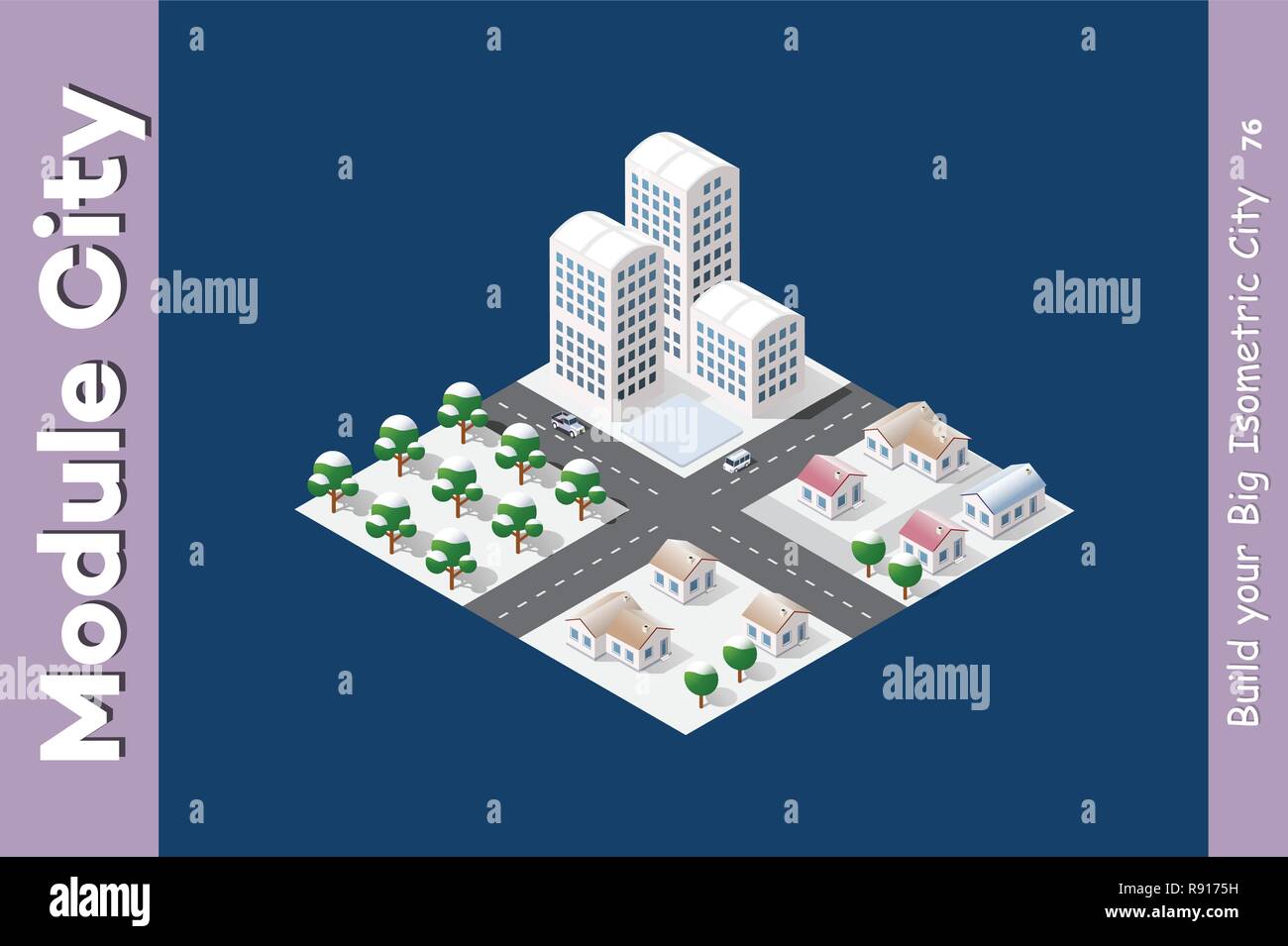 Module est isométrique paysage zone pour la construction de gratte-ciel de la conception et de la construction de la ville de dimensions de la créativité et de l'exposé conceptuel Illustration de Vecteur