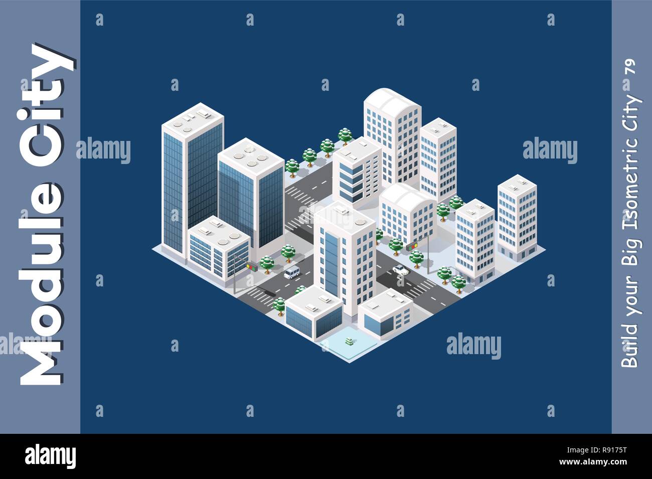 Module est isométrique paysage zone pour la construction de gratte-ciel de la conception et de la construction de la ville de dimensions de la créativité et de l'exposé conceptuel Illustration de Vecteur