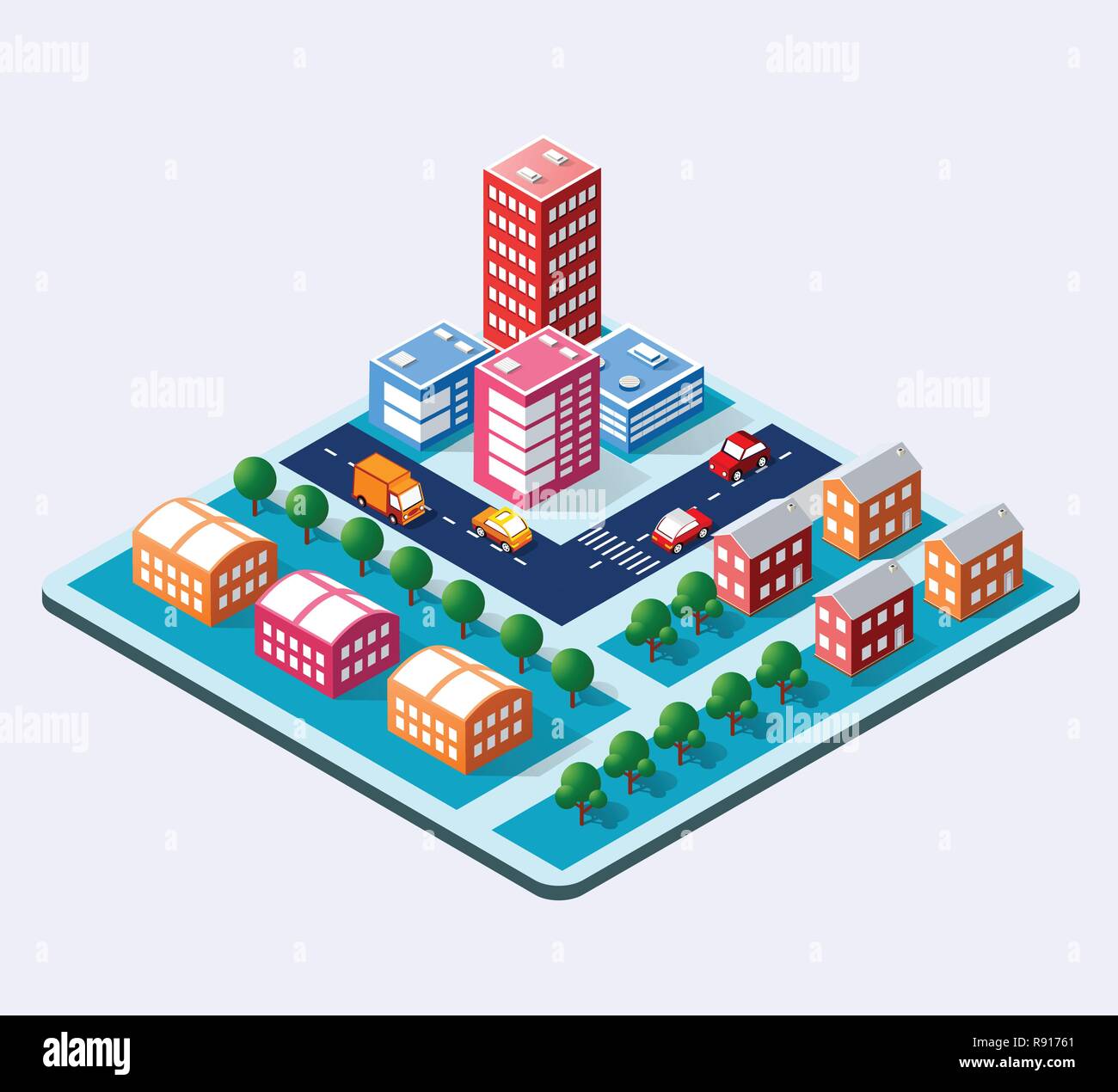 3D isométrique colorée ville de gratte-ciel, des maisons et des rues de la ville du milieu urbain paysage multicolore pour la conception et la présentation conceptuelle Illustration de Vecteur