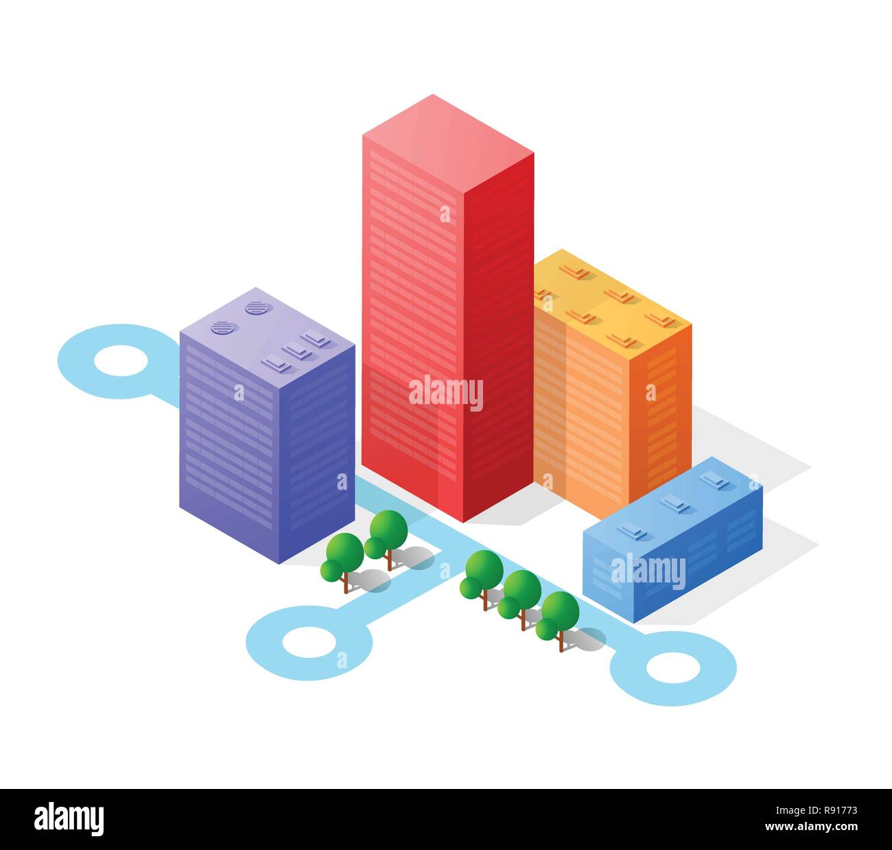 3D isométrique colorée ville de gratte-ciel, maisons et rue Ville du milieu urbain paysage multicolore pour la conception et la présentation conceptuelle Illustration de Vecteur