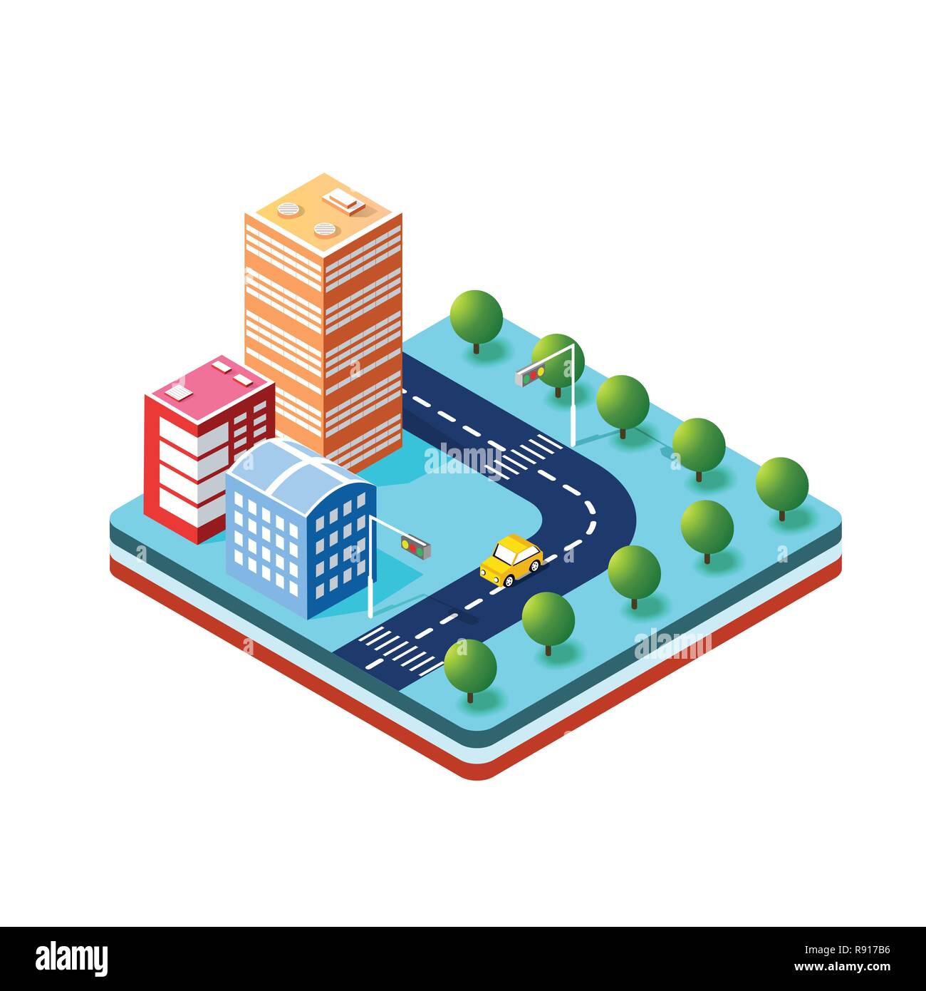 3D isométrique colorés des maisons de ville et la rue de l'urban paysage multicolore Illustration de Vecteur